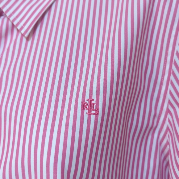 Lauren Ralph Lauren Woman Sz L Preppy Pink Striped Shirt Long Sleeve Button Up - Picture 4 of 9